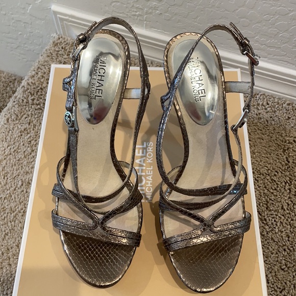 Michael Kors Cicely Sandal Heels Metallic Leather - Picture 2 of 10